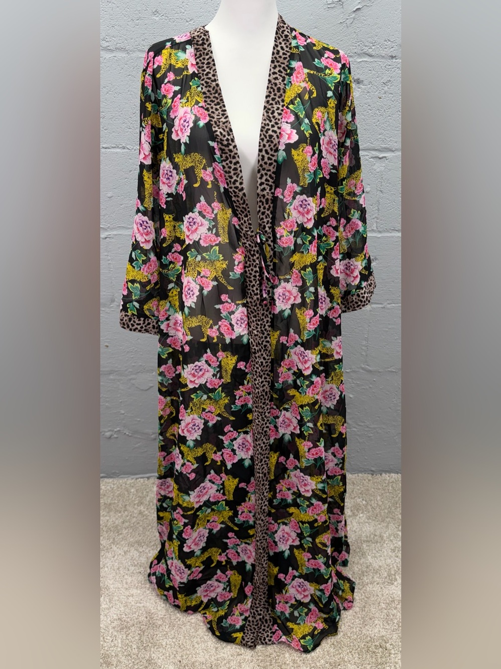 Torrid Women's Chiffon Floral Cheetah Print Kimono Swim Cover-Up NWT Size 12